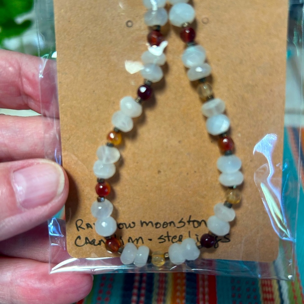 Moonstone a carnelian bracelet. Hand made sterling silver clasp